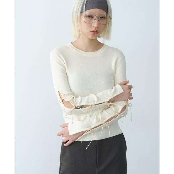 ニット セーター ribbon slit pullover レディース