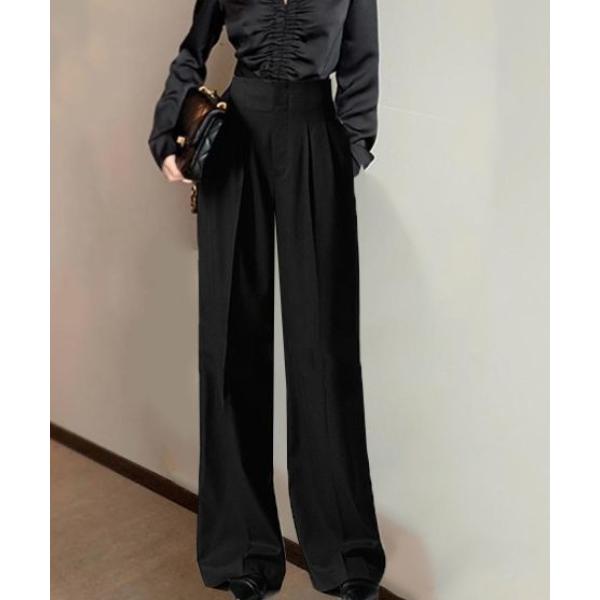 スラックス パンツ ハイウエスト 2タックワイドスラックス レディース
