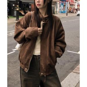 ブルゾン アウター スウェード調 ジップ式ショートブルゾン レディース