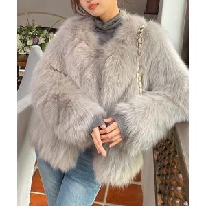 コート アウター ノーカラーファーコート レディース