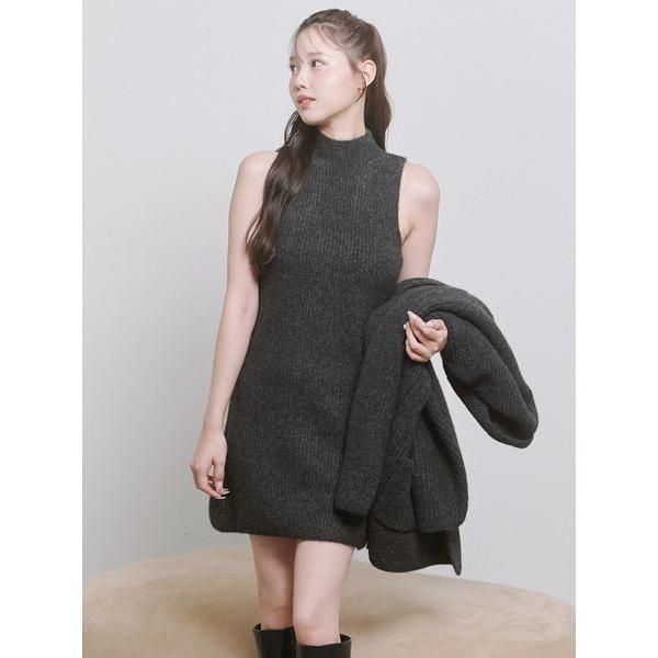 ワンピース 「Harukiさんコラボ」バックオープン起毛ニットミニワンピース「セットアップ対応可能」