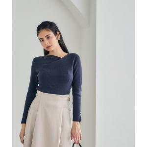 ニット セーター アシメタックネックリブニットプルオーバー レディース