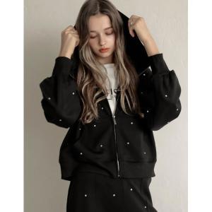 パーカー 「MEISM by Re:EDIT」「2025AW PRE ORDER」ダンボールラインストーンクロップドフーディーブルゾン レディース