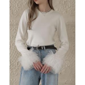 ニット セーター 「MEISM by Re:EDIT」「2025AW PRE ORDER」袖チュールフリルティアードクルーネックニットトップス レディ