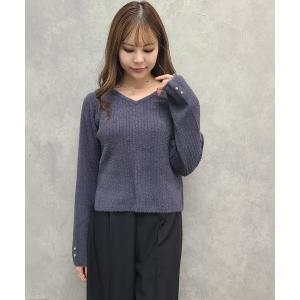 ニット セーター Vネックワイドリブシャギーニットプルオーバー レディース