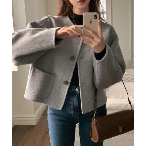 ノーカラーコート コート YUGA_YGMC Wool-like collarless short coat レディース