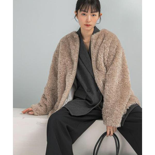 ジャケット ノーカラージャケット 「WEB/一部店舗限定」ノーカラーファーボアZIPブルゾン レディ...