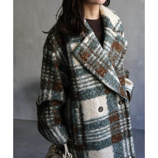 コート アウター オーバーサイズリングボアチェックコート「動画あり」 レディース