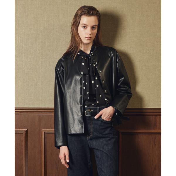 コート アウター フェイクレザーノーカラーブルゾン レディース