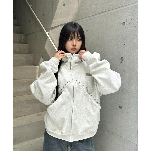 パーカー Studs Line Zip Hoodie レディース メンズ