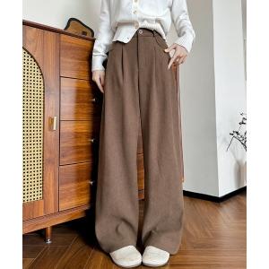 パンツ 「美脚ボトム」ハイウエストコーデュロイ裏起毛ストレートパンツ　防寒 レディース
