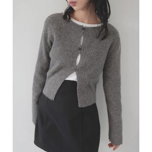 カーディガン センターホールリブニットカーディガン レディース