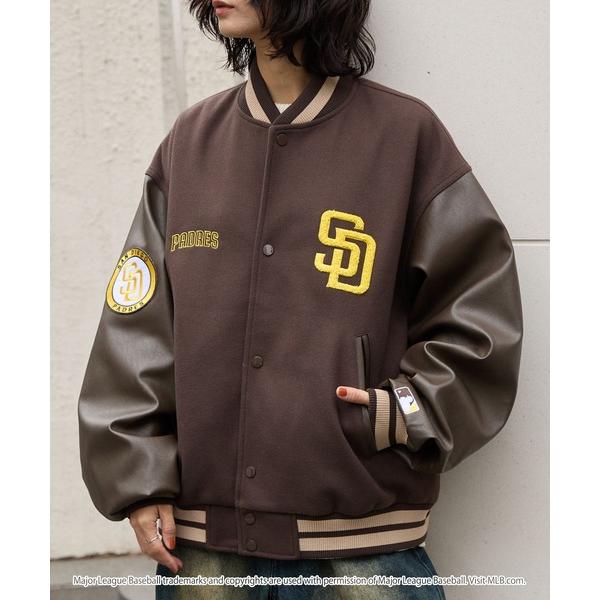 スタジャン MLB/メジャーリーグベースボール 別注 ワッペン刺繍 配色ライン メルトンスタジャン ...