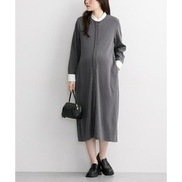 授乳ブラ マタニティ 「マタニティ」カットソーポンチ配色長袖ワンピース