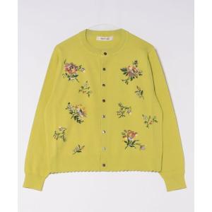 カーディガン フローティングブーケ刺繍コットンニットカーディガン レディース