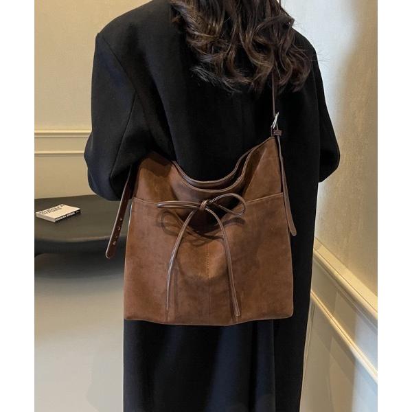 トートバッグ 「25年秋冬新作」フェイクスウェード リボン ワンショル トートバッグ レディース
