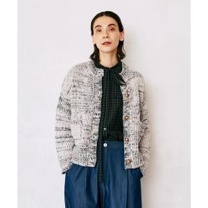 カーディガン ミックスヤーンノーカラージャケット レディース