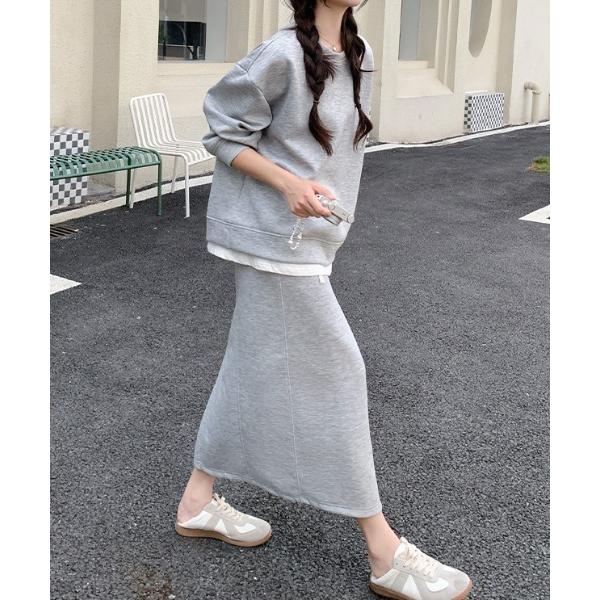 セットアップ 異素材切り替えレーナー＋スリット付きスカートセットアップ レディース