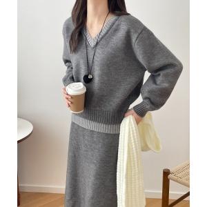 セットアップ 配色ニットセットアップ レディース