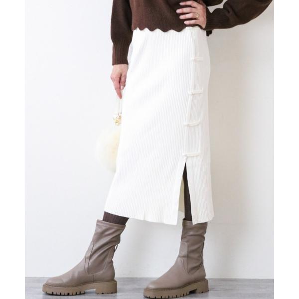 スカート ボタンデザイン ナロースリットスカート