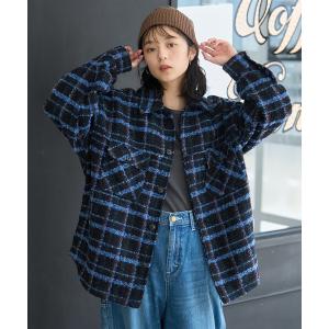 コート アウター ウール混シャギーチェックシャツジャケット