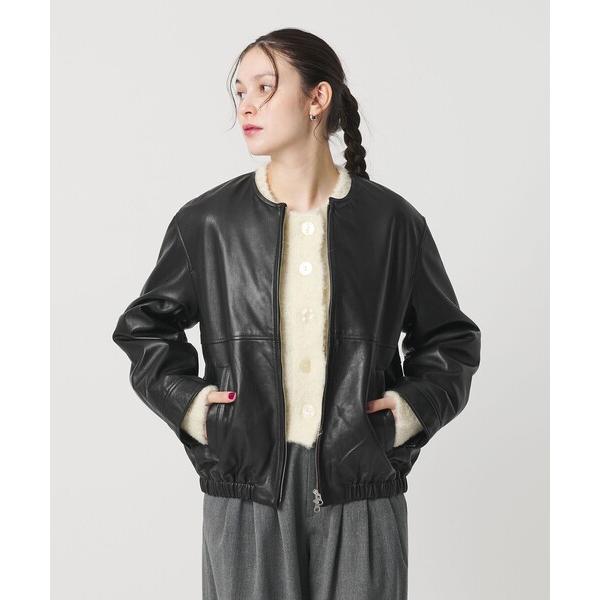 コート アウター シープレザー ノーカラージップブルゾン レディース