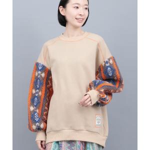 トレーナー スウェット 裏起毛ｘボアスリーブプルオーバー レディース