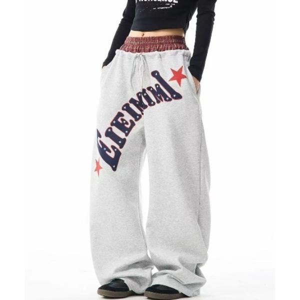 スウェットパンツ ジャージ ユニセックス ロゴ×スター ワイドパンツ レディース