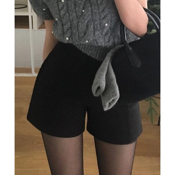 パンツ ウールライクスリムショートパンツ レディース