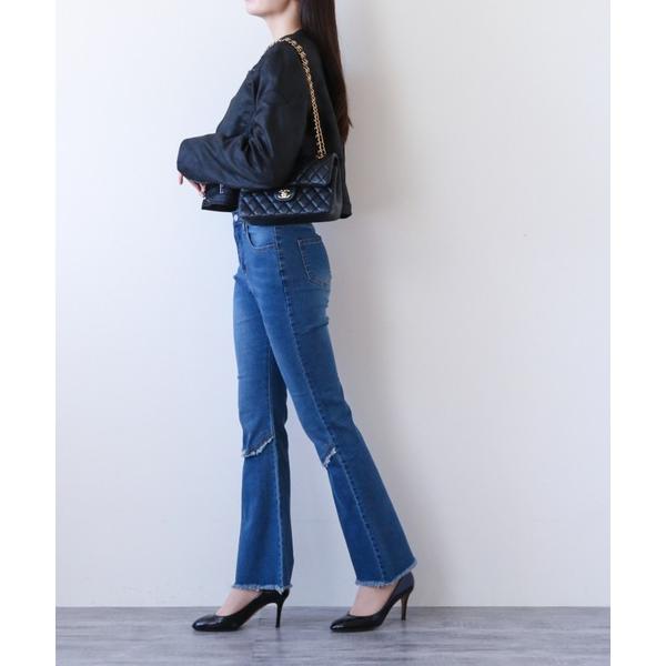 ジーンズ デニム デニムパンツ フリンジアクセント フレアデニム レディース