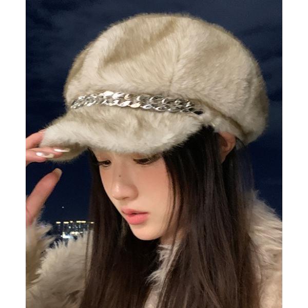 帽子 キャスケット ファーチェーンキャスケット レディース
