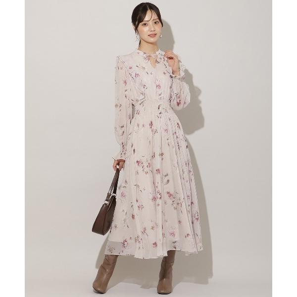 ワンピース フラワープリントウエストシャーリングワンピース