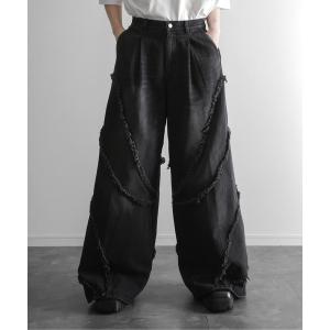 ジーンズ Fringed Baggy Wide-Leg Denim Pants - フリンジバギーワイドデニムパンツ メンズ レディース
