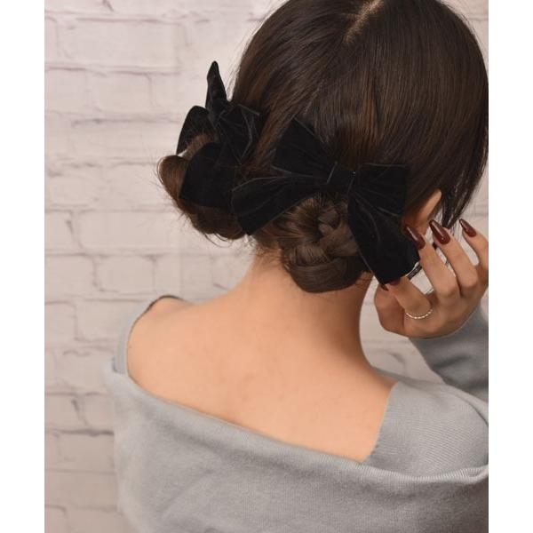 ヘアクリップ 「float」ベロア リボン ヘアクリップ「2個セット」