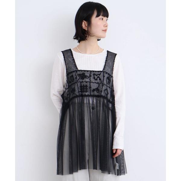 ブラウス シャツ _いちごのコード刺繍　重ねるチュールブラウス レディース