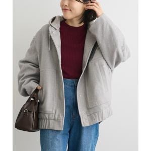 ブルゾン アウター ニットフード付きウーリーブルゾン レディース