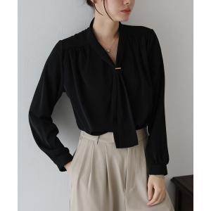 ブラウス シャツ メタルバー付きボウタイブラウス レディース