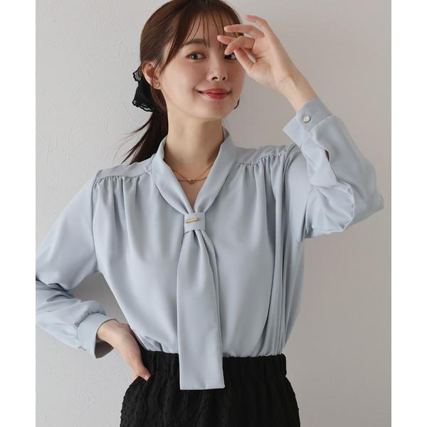 ブラウス シャツ メタルバー付きボウタイブラウス レディース