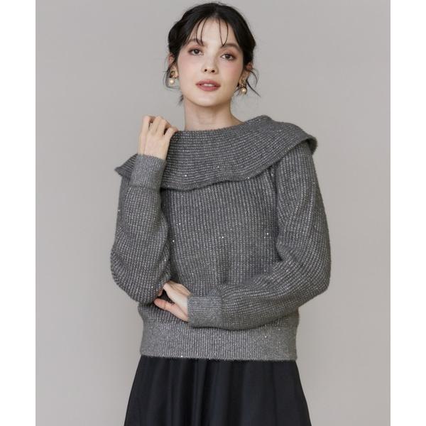ニット セーター オフショルダー風グリッターニット レディース