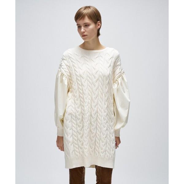 ワンピース ケーブルニット切り替えワンピース