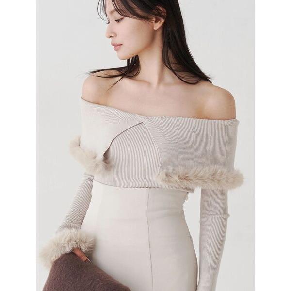 ニット セーター 「WEB限定カラーあり」フェイクファートリミングニット レディース