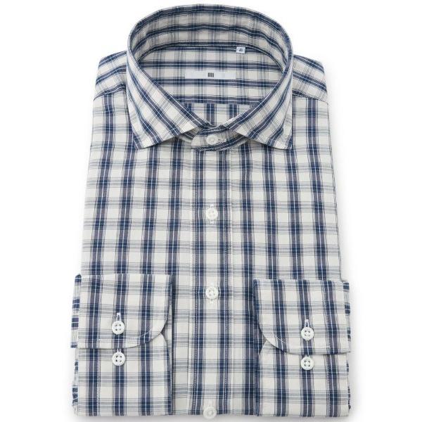 フォーマル シャツ 「長袖」「SILVER LINE」ワイドカラーワイシャツ/アイボリー×ネイビーチ...