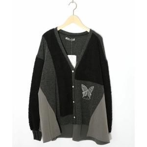 カーディガン ScoLar(スカラー) 蝶々の異素材切替カーディガン レディース