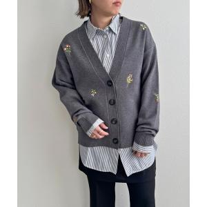 カーディガン 「洗える」刺繍ニットカーディガン レディース