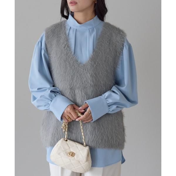 ベスト ジレ フェザーニットVネックベスト レディース