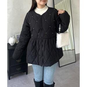 ブルゾン アウター キルティングパールペプラムブルゾン レディース