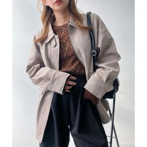 ブルゾン アウターダブルポケット付き　スウェード ゆったりシルエットブルゾン レディース メンズ