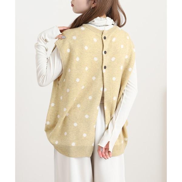 ベスト ジレ blue willow ウール混 ドットジャガードニットベスト レディース
