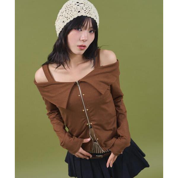 tシャツ DISPARK/オフショルスタッズデザイントップ レディース