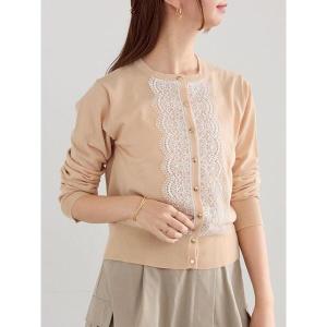 カーディガン フロントレースクルーネックカーディガン レディース